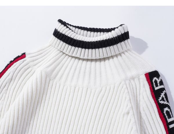 

fashion-2019 knitwear sweaters turtleneck pullover streetwear winter letter patchwork casual sweater computer knitted, White;black