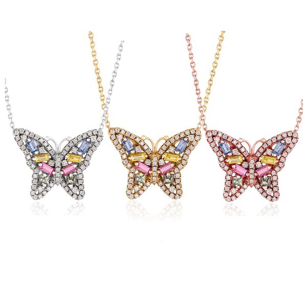 

pastel baguette cz firework butterfly necklace colorful fashion jewelry for women silver gold rose gold 3 color