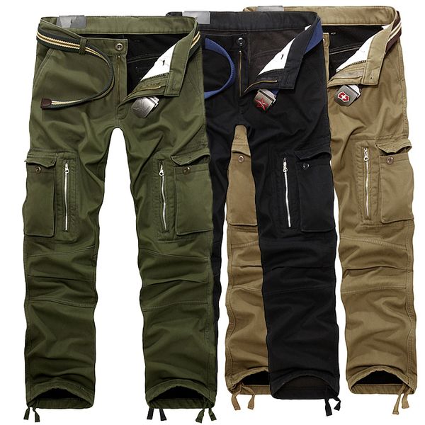 

foreign trade men's plush and thickened loose large tooling pants, Black