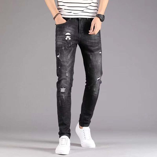 

сломанные девять очков джинсы мужских прилива бренд стройных ноги корейская версия тенденции упругих диких брюк неаккуратная красивая весна, Blue