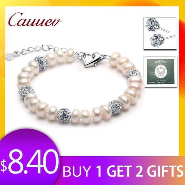 

2018 new charm bracelet pearl jewelry zircon bracelet 100% natural freshwater pearl 925 sterling silver gift for women, Golden;silver