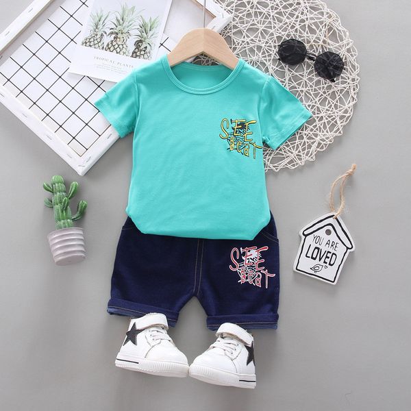 

children's summer set baby suit kids clothes toddler boys girls cartoon shirt short pants set outfit infant boy clothes, White