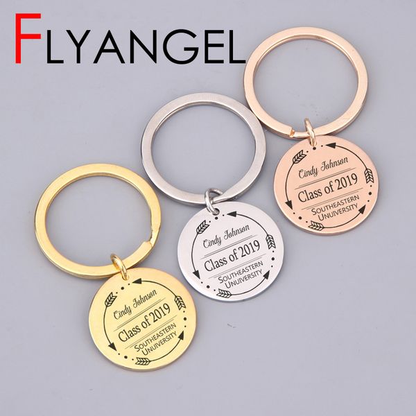 

chic graduation gift name and school name customized key chains classmates friends teacher souvenir lettering key ring jewelry, Silver
