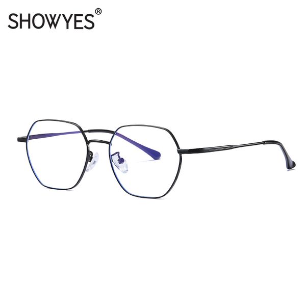 

showyes irregular personality blue light blocking glasses women polygon big size metal frames oversized anti blue eyeglasses 037, White;black