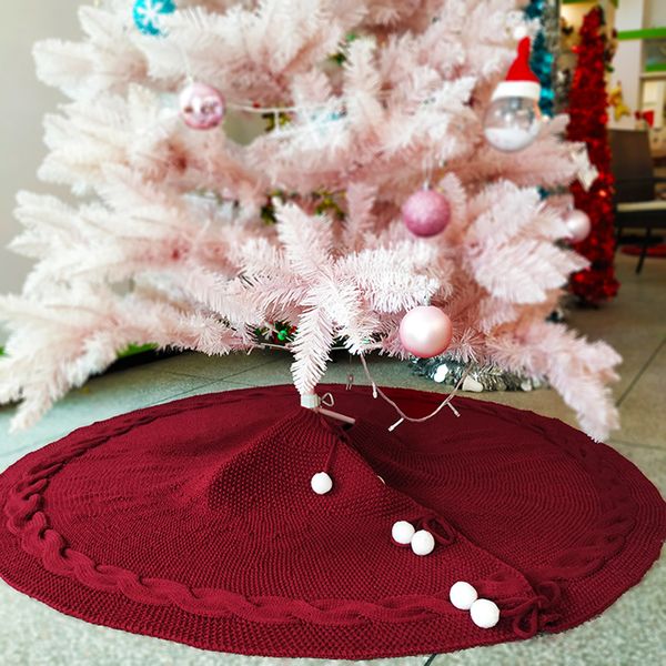 

knitted christmas tree skirt yarn wine red country style christmas day decoration 48 inches tree skirt