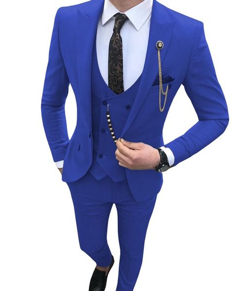 

men suit slim fit 3 piece royal blue casual prom tuxedos groom peaked lapel business for wedding suits men (blazer+vest+pant, White;black