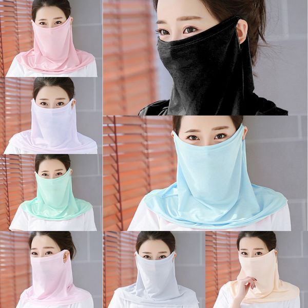 

27yat breathable sunshade neck sunscreen mask silk outdoor cycling anti-uv dustproof scarf face riding neck cover gaiter camping scarf, Black