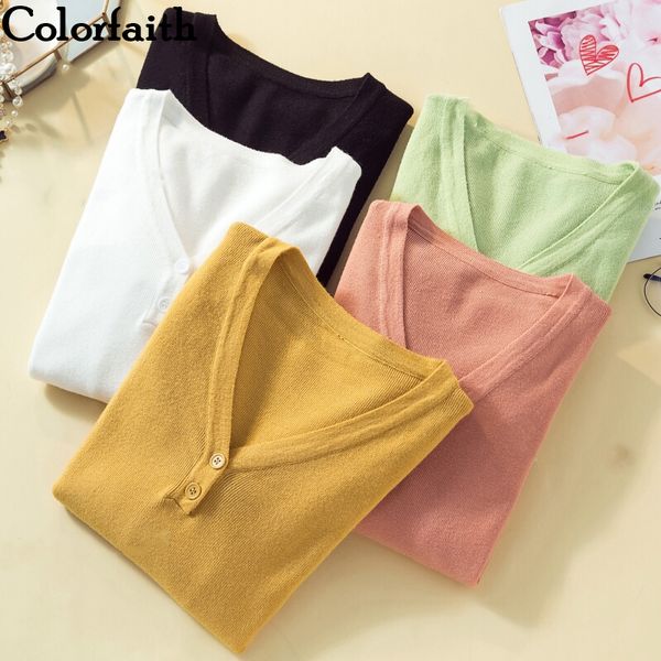 

colorfaith new 2019 autumn winter women's sweaters knitting bottoming warm korean style solid ladies minimalist sw710