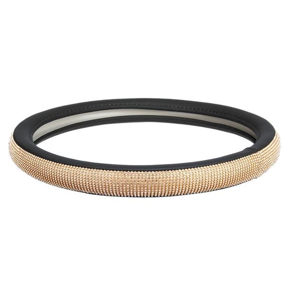 

front universal 38cm pu leather steering wheel cover with crystal rhinestone