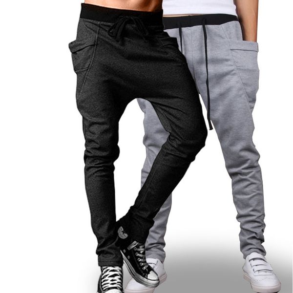 

men fashion hip hop sweatpants trousers harem pants pant, men's big pocket design drop crotch, Black