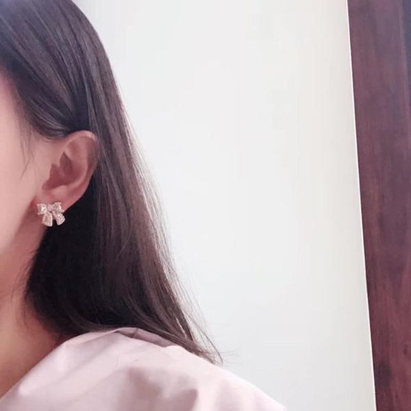 

c1885 europe and the united states fashion beaded earring girl sweet bowknot fashion ear stud women's jewelry, Golden;silver