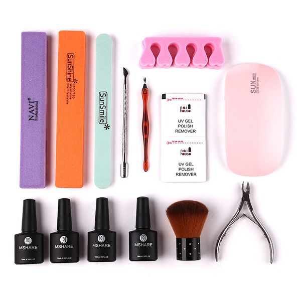 

20pcs manicure tools set nail kit 6w nail dryer uv led lamp gel polish base no wipe coat gel varnish sets & kits