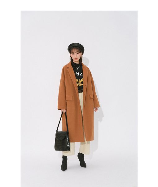 

новая осенне-зимняя корейская версия отворотом однобортный чистый цвет шерсти пальто, Black