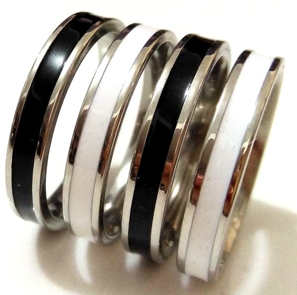 50 Stück Schwarz Weiß Breite 4 mm Emaille Band 316L Edelstahl Mode Ringe Männer Frauen Komfortable Qualität Schmuck Party Freundschaft Geschenk Heiß