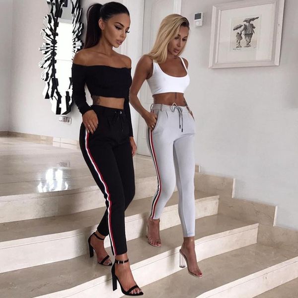 

spring sweatpants women casual harem pants loose trousers for women black striped side sweat pants female plus size, Black;white