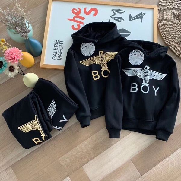 

kids brand clothing sets fashion letter print hoodie two piece sets boys brand hooded casual active clothing for child boys girls suits, White