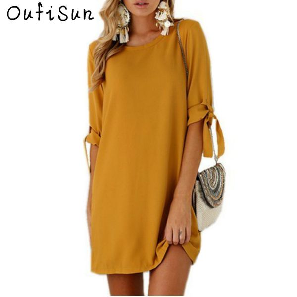 

Oufisun Summer Solid Bow Half Sleeve Women's Dress 2018 New Causal O-Neck Loose Dresses Fashion Elegant Loose Female mini Dress