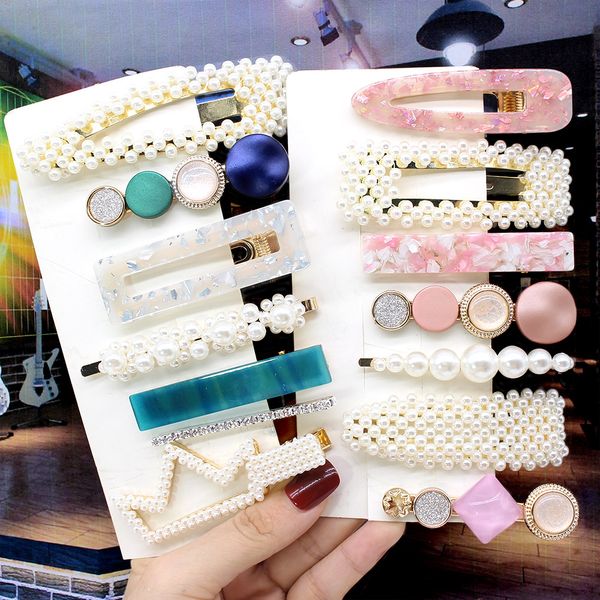 

ins fashion 1set women girls elegant pearls hair clips sweet headwear hairpins barrettes acetate hair accessories set hairwear, Slivery;white