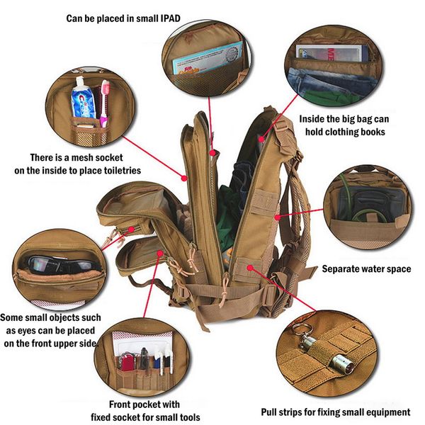 

tactical backpack men outdoor military small army assault pack sports mountaineering bag rucksack camouflage daypack waterproof