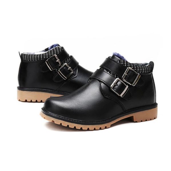 

winter boy leather shoes children 2018 new children plus velvet shoes fashion big slip plus cotton tree wrasse, Black;grey