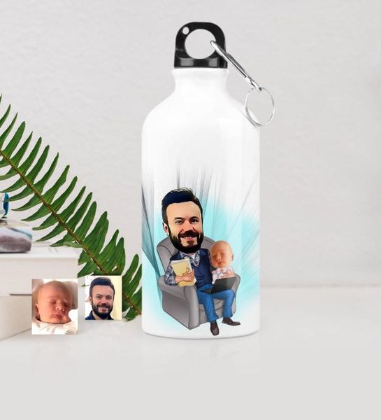 

personalized father son caricature of metal water bowl (500 ml.) 1