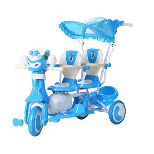 

children's tricycle twin babyt stroller bicycle double seat with pusher and music with awning baby carriage pushchairtrolley ba
