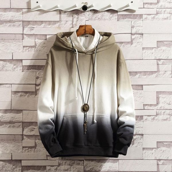 

mens casual gradual-change long sleeve cotton hoodies pockets sweatshirt, Black