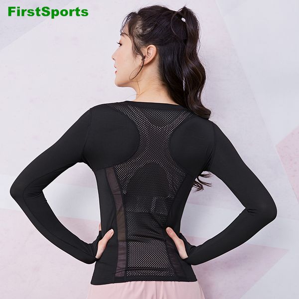 

mesh sports yoga shirts womens long sleeve slim gym shirts quick dry running fitness workout t-shirts sportswear, White;red
