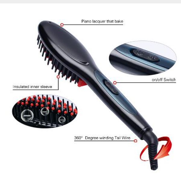 

fashion hair straightener comb hair electric brush comb irons auto straight hair comb brush5852385, Black