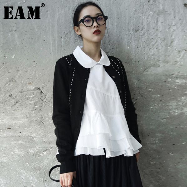 

eam] black line split knitting sweater cadigan loose fit round neck long sleeve women new fashion autumn winter 2019 jr500