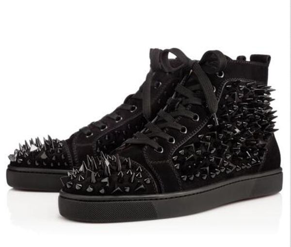 

men shoes red bottom low cut sneaker mesh glitter strass flat shoes red sole orlato women sneakers boots skate season shoes rivets trainer, Black