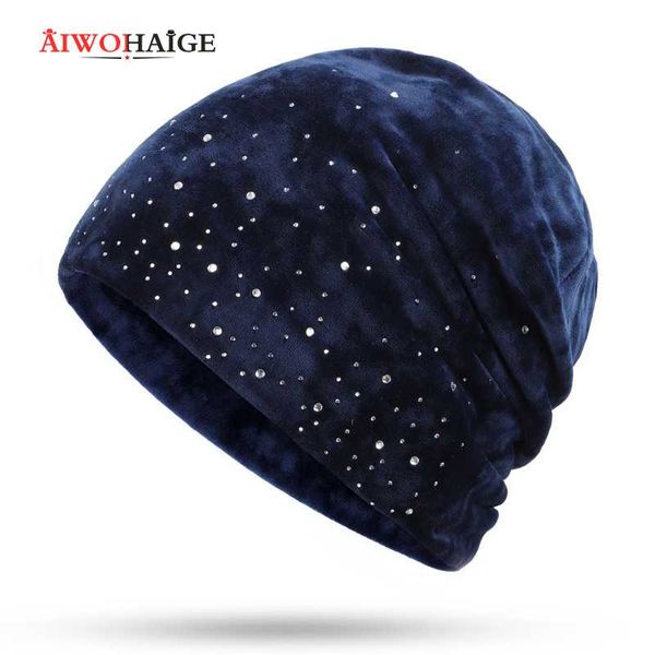 

2020 new female winter beanies caps soft warm cotton hats ladies fashion pearl winter hat women solid color skullies beanies, Blue;gray