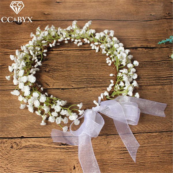 

cc flower crowns tiaras hairbands romantic sweet garland wedding hair accessories for bride bridesmaids beach jewelry diy su022, Golden;white