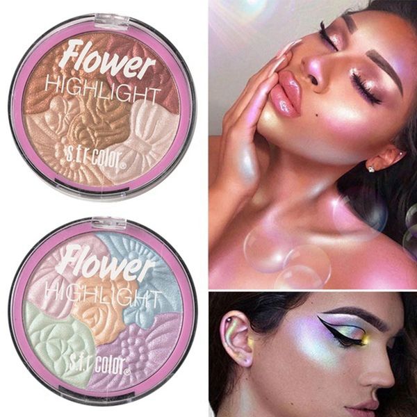 Cor da flor 3D cozida paleta Bronzer destacando brilho maquiagem shimmer arco-íris realce iluminator contorno