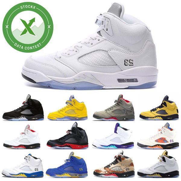 

with stock x 5 5s mens basketball shoes island green trophy room ice blue laney fab sp fire red sports sneakers size 7-13