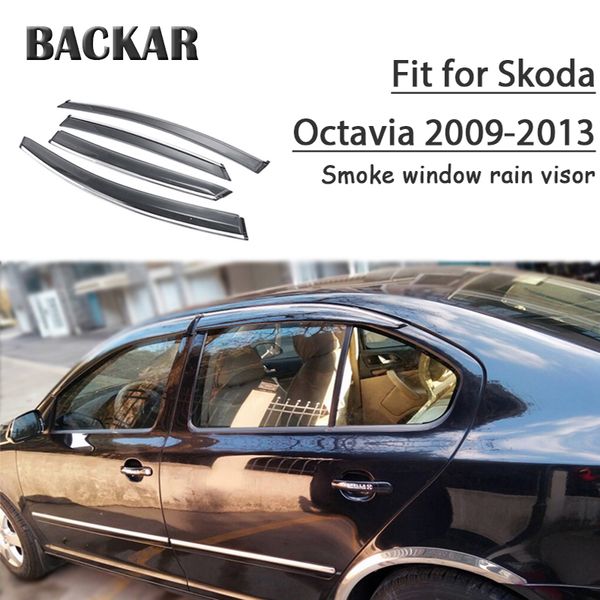 

backar 4pcs auto car windows rain wind sun shield deflector visor trim for skoda octavia 2009 2010 2011 2012 2013 accessories