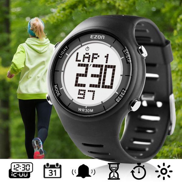 

men's digital sport watch for outdoor running with alarm clock satch and countdown timer 30m waterproof ezon l008 ly191213, Slivery;brown