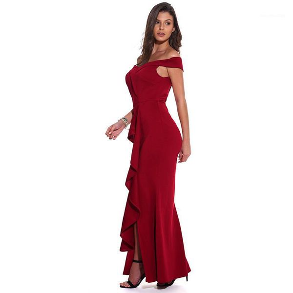 

evening dress party fashion split females clothing slash neck womens designer maxi dresses solid color womens, Black;gray