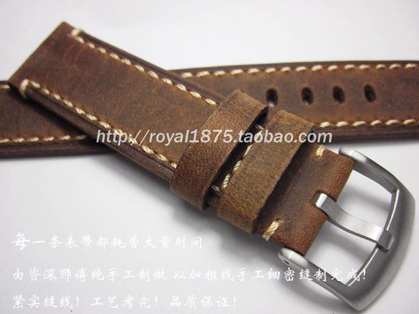 

22mm handmade wristband men watch band straps +vintage calfskin watchband for brand watch stainless steel buckle, Black;brown
