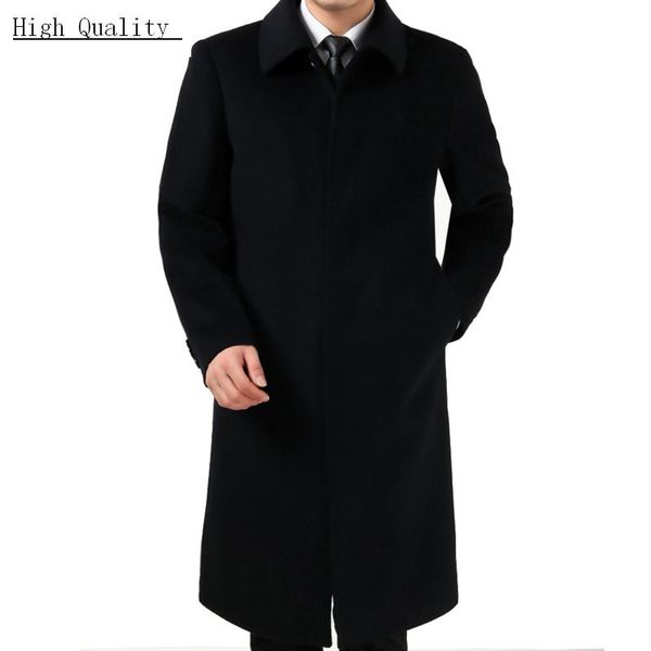 

winter mens long coats 3xl men's woolen jackets cashmere coat business casual wool & blends jacket overcoat hh146, Black