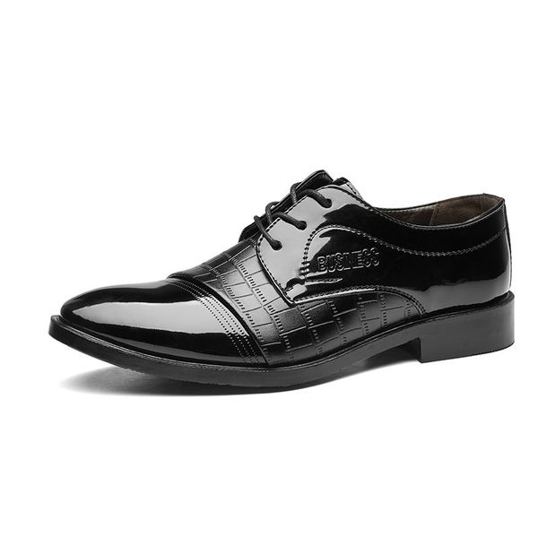 

men casual crocodile patent leather shoes men's business dress wedding office shoes male classic oxford zapatos de hombre, Black
