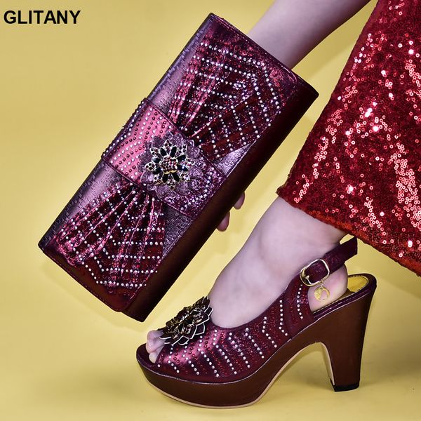 

decorated with rhinestone luxury shoes women designers women shoes and bag set in italy nigerian and matching bags party, Black