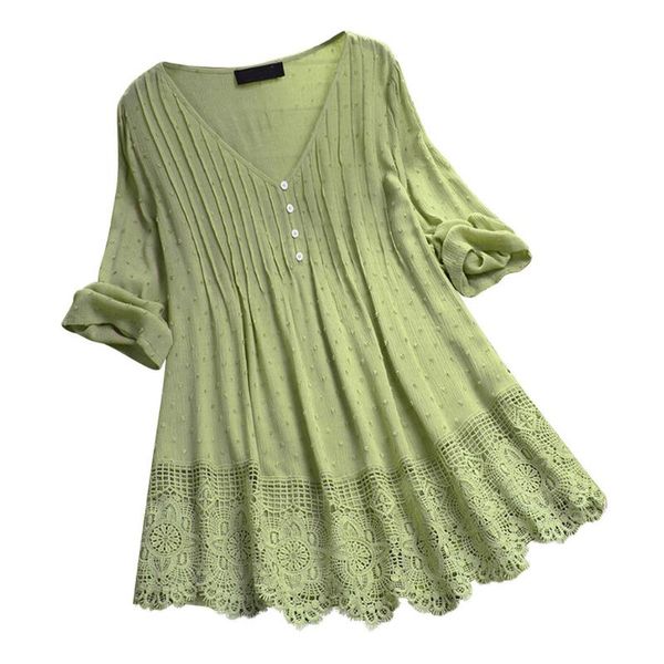 

38# women blouse vintage ruffled three quarter lace v-neck plus size shirt ruffle plus size womens and blouses, White