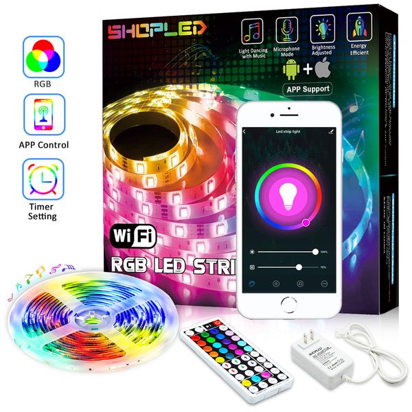 5050 RGB Wifi Controlador LED Strip luz 5M 30LED / m Fita de néon flexível fita Faixa Bluetooth Music Control 12V Power Adapter