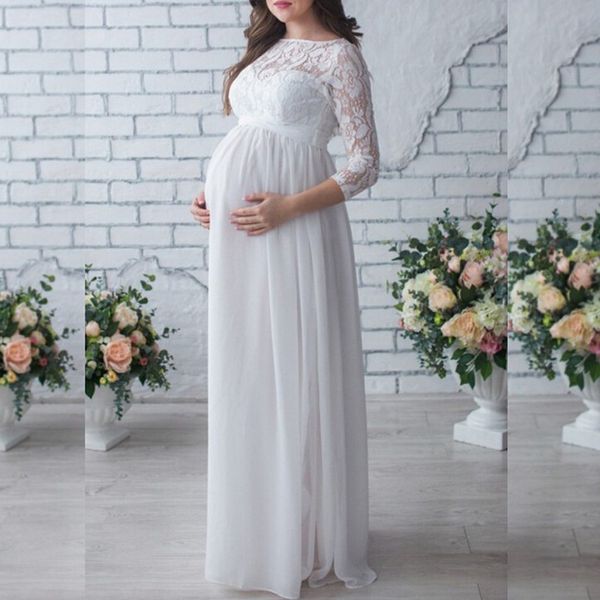 

2019 pregnant mother dress new maternity pgraphy props women pregnancy clothes lace dress for pregnant p shoot clothing, White