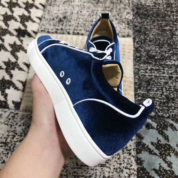 

blue velvet leather men,women low junior sneaker shoes [originals box] brand red bottom shoes party wedding eu35-47, Black