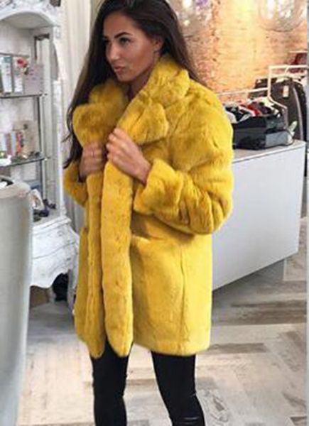 

women winter european and american fashion leisure korean version of british fashion boutique joka personality in the long fur coat / s-4xl, Black