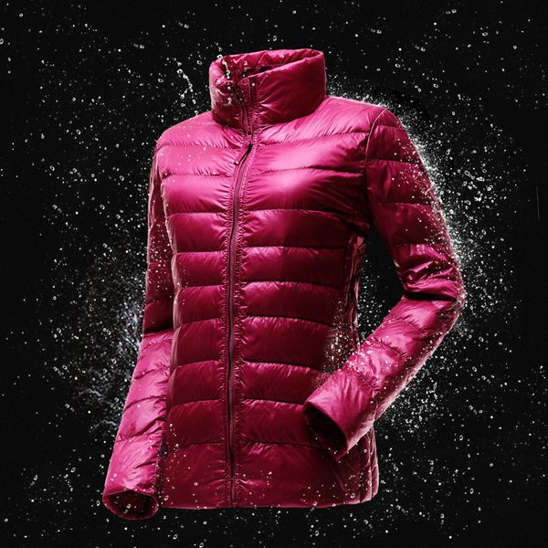 

plus size fashion ultra thin lightweight white duck down jacket women sttand collar down coat for spring and autumn, Black