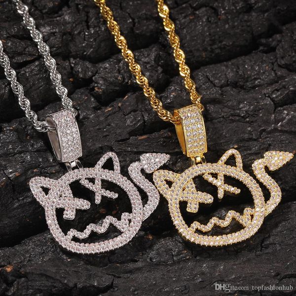 

cartoon cat little devil necklace for men women hip hop micro paved cubic zirconia necklace new