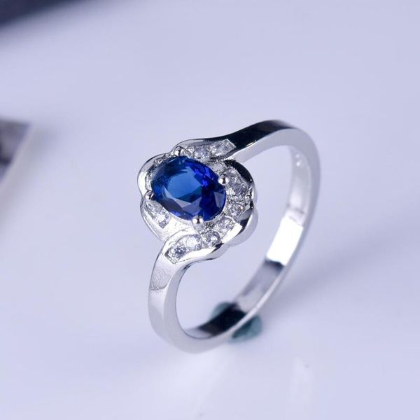 

charms female crystal zircon stone ring blue stone ring wedding band jewelry promise engagement rings for women, Golden;silver